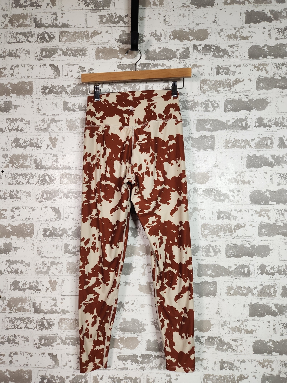 Sage Cream and Brown Cowprint High-Waist Leggings - Picture 5 of 10